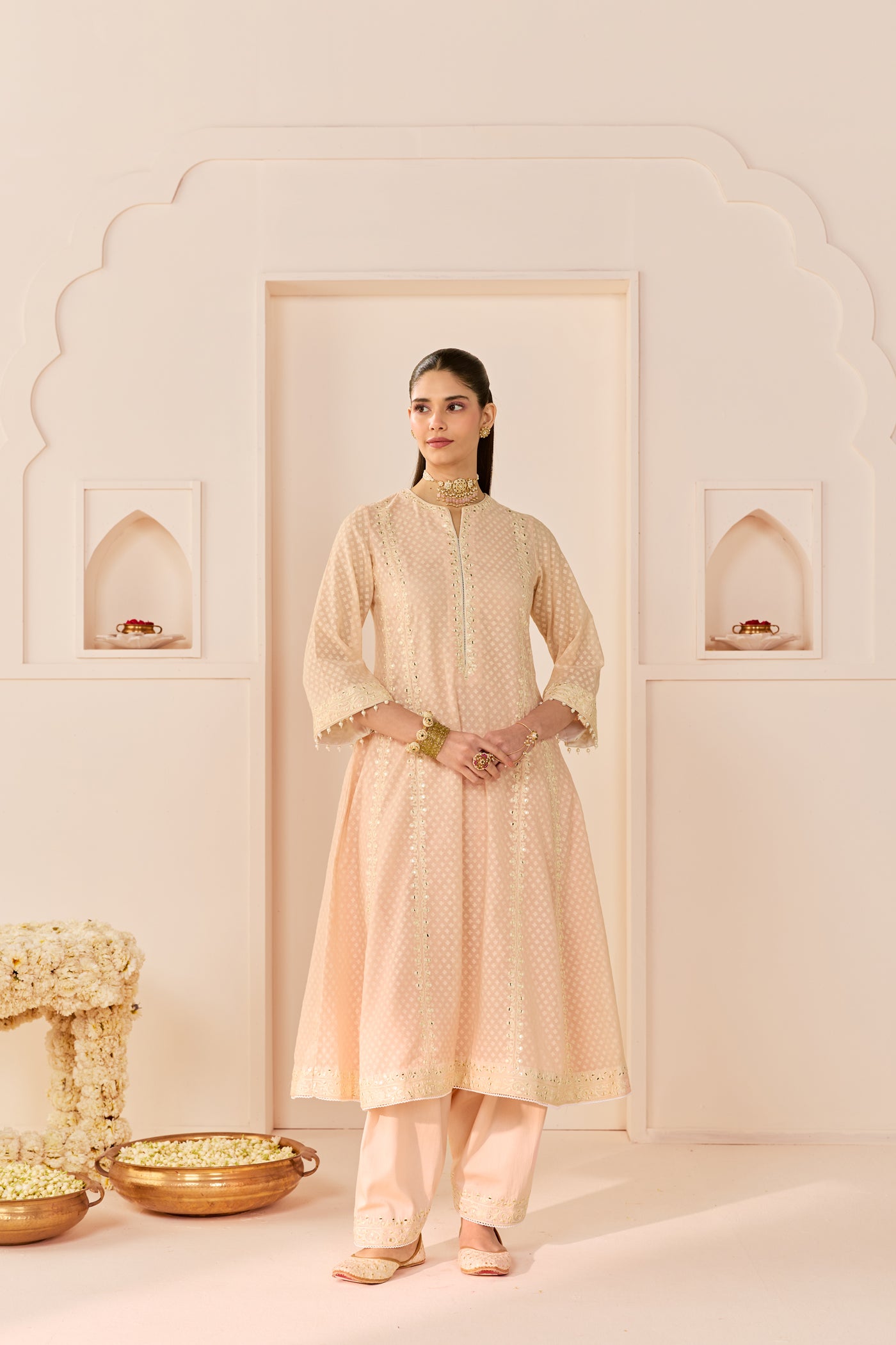 Firdaus - Carnation Pink Long Kalidaar Chauga With Dogri Salwar And Dupatta