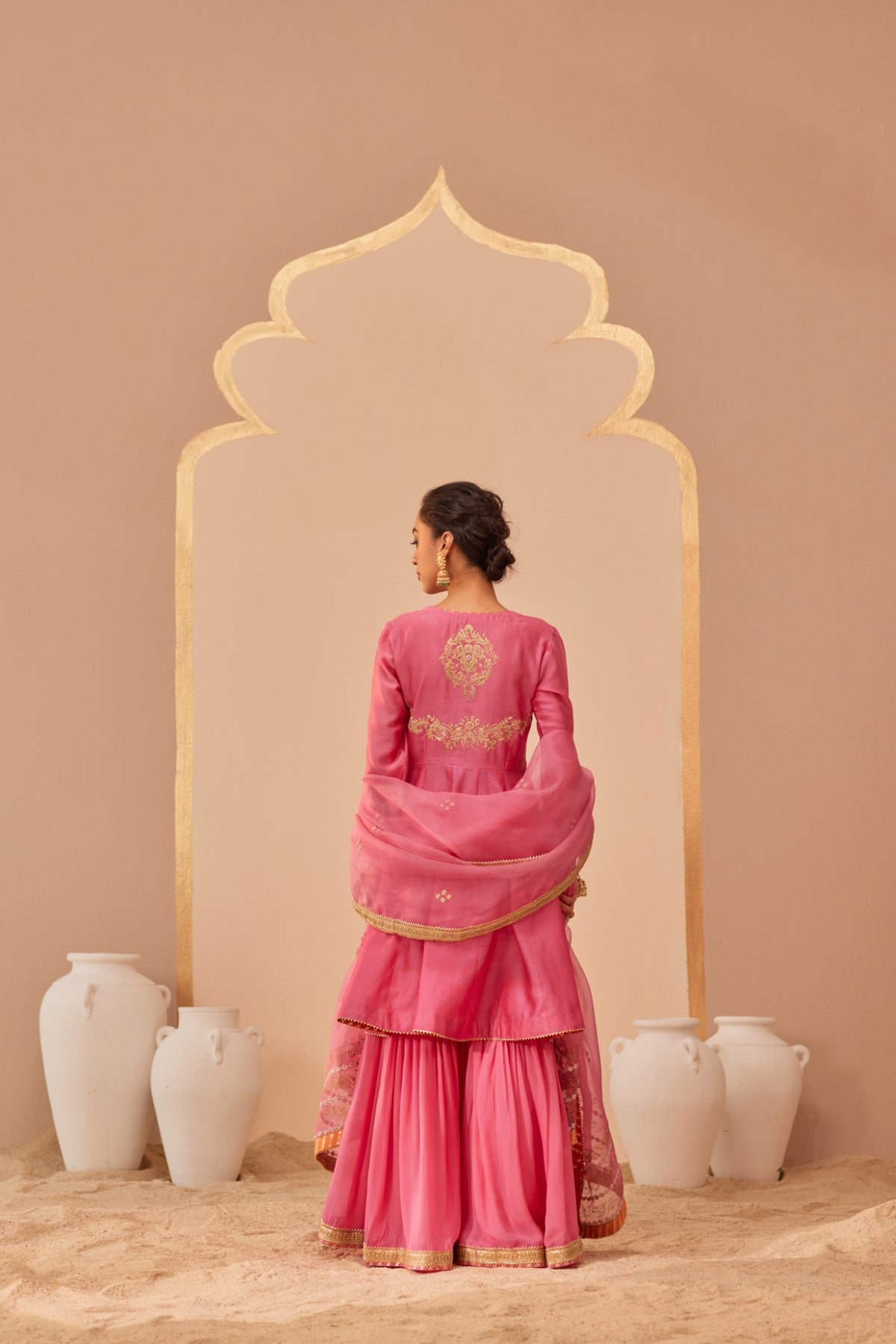 Fatima - Flamingo Pink Peplum Garara Set