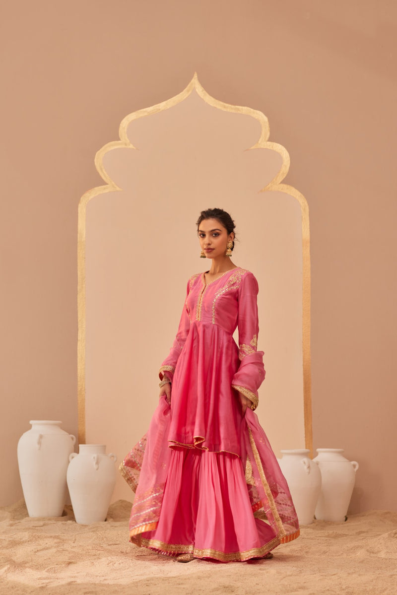 Fatima - Flamingo Pink Peplum Garara Set