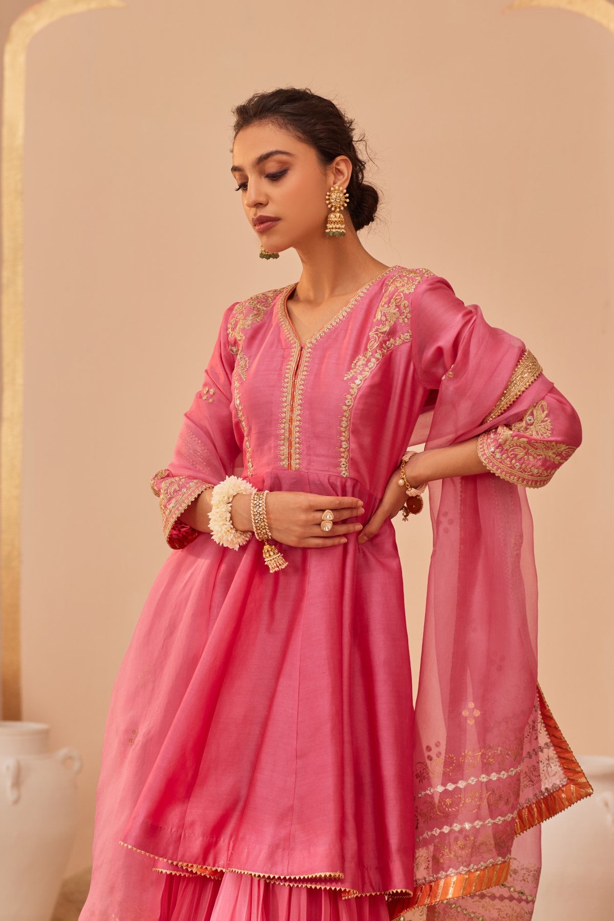 Fatima - Flamingo Pink Peplum Garara Set