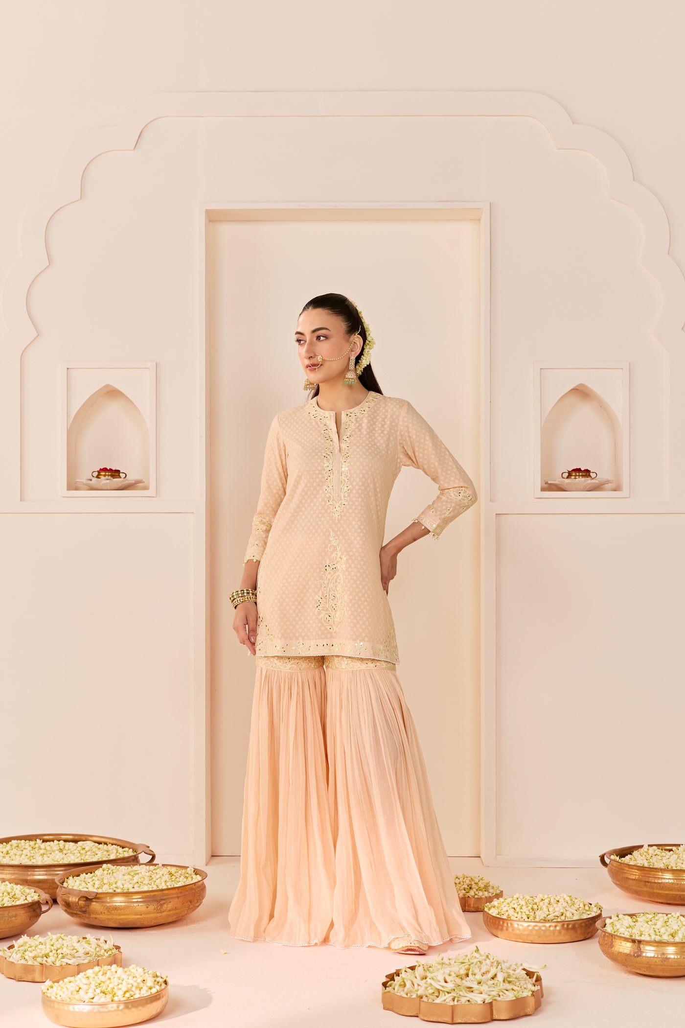Yasneen - Carnation Pink Short Kurta With Garara And Dupatta