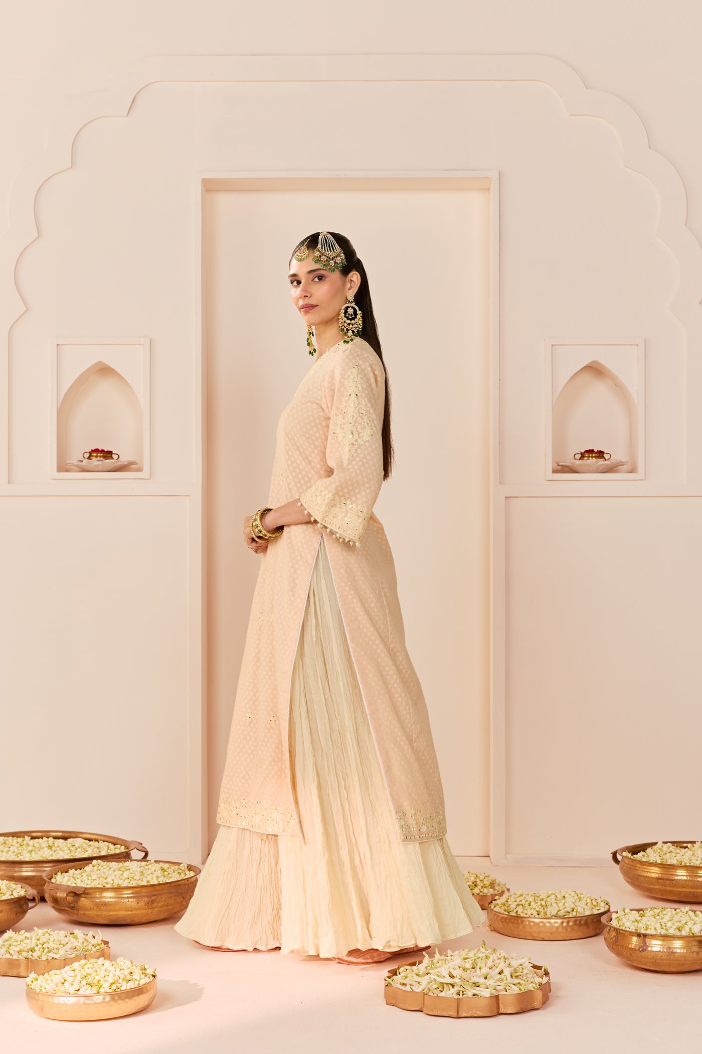 Ruhani - Carnation Pink Long Kurta With Skirt And Dupatta