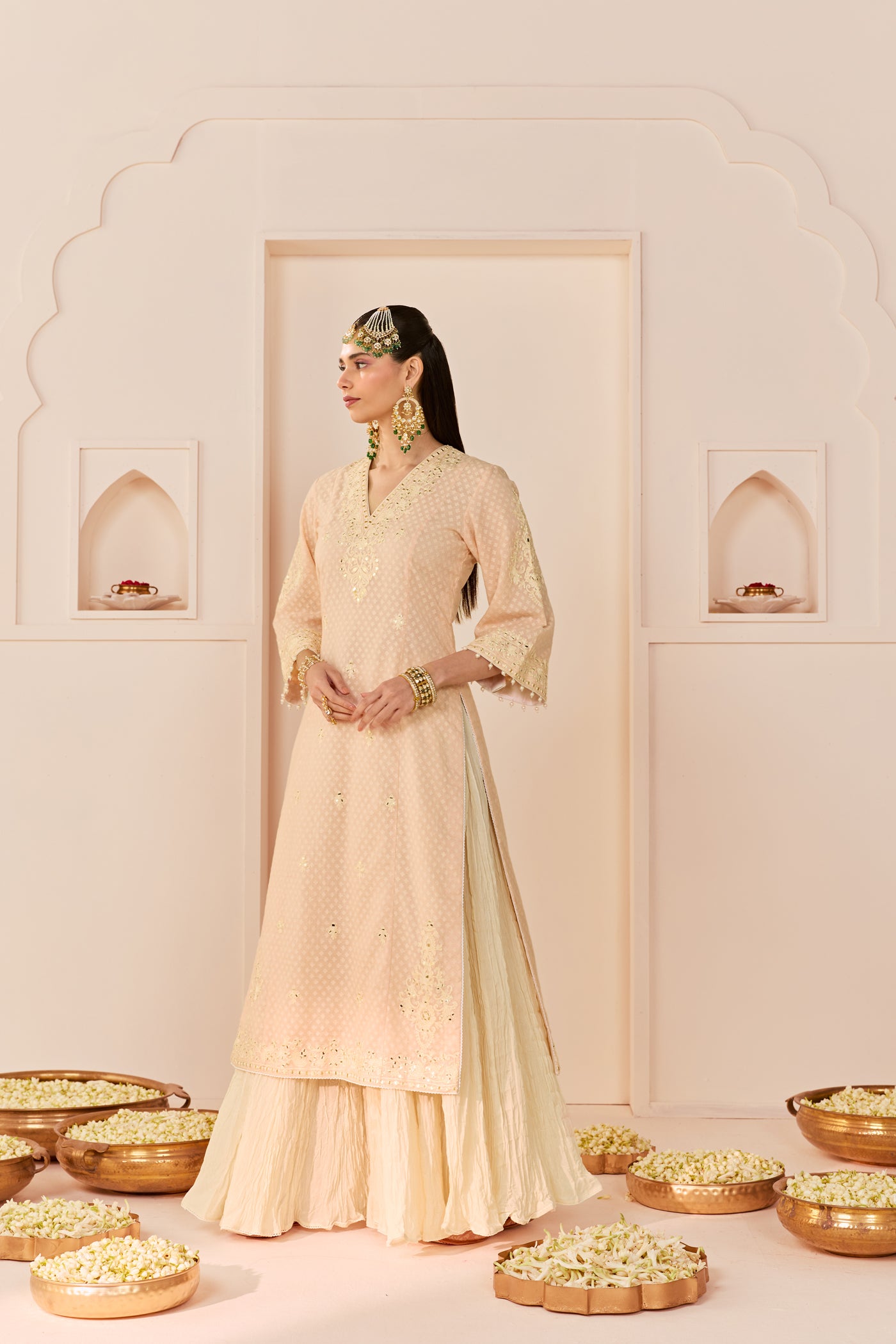Ruhani - Carnation Pink Long Kurta With Skirt And Dupatta