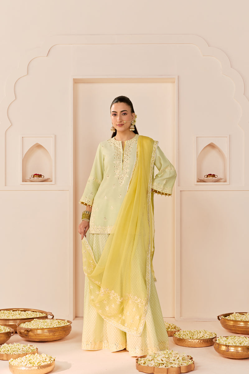 Rehma - Mint Green Short Kurta With Sharara And Dupatta (LXRTS)