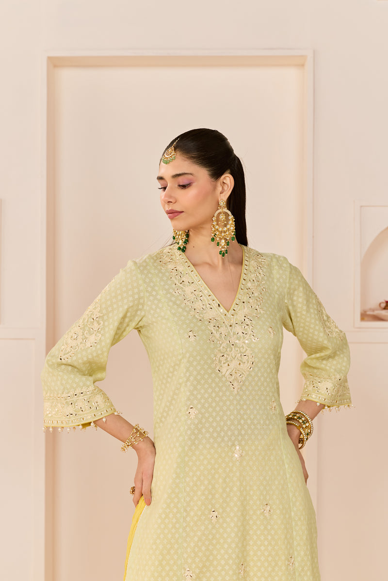 RUHANI - MINT GREEN SHORT KURTA WITH SHARARA AND DUPATTA