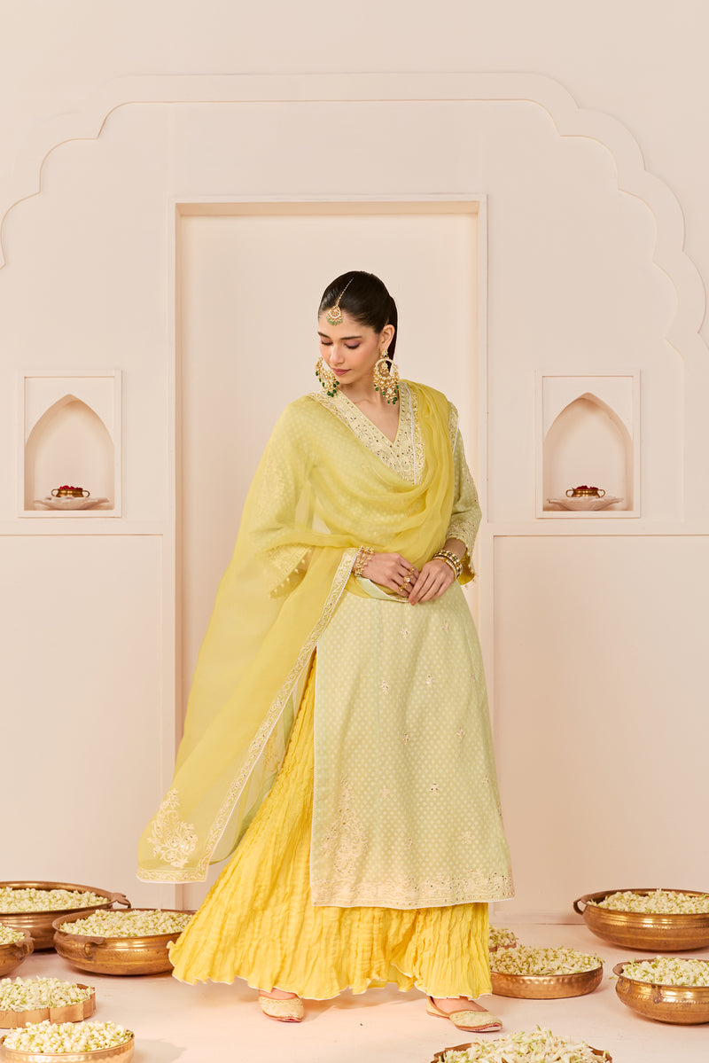 RUHANI - MINT GREEN SHORT KURTA WITH SHARARA AND DUPATTA