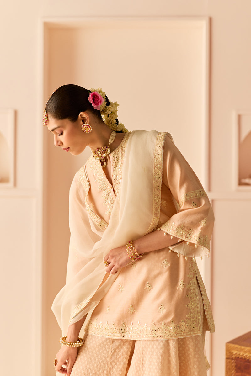 Rehma - Carnation Pink Short Kurta With Sharara And Dupatta