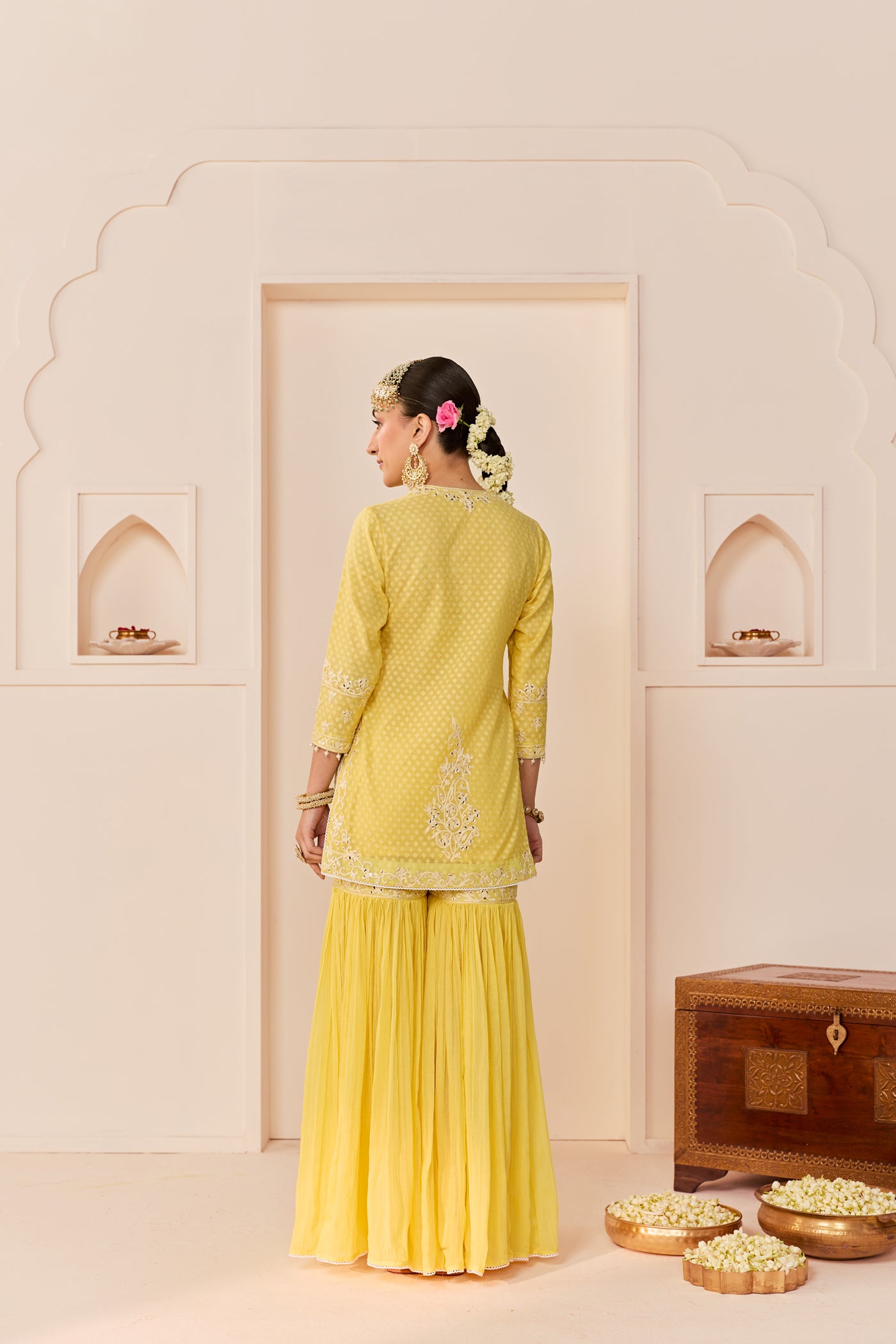 Yasneen - Lemon Yellow Short Kurta With Garara And Dupatta
