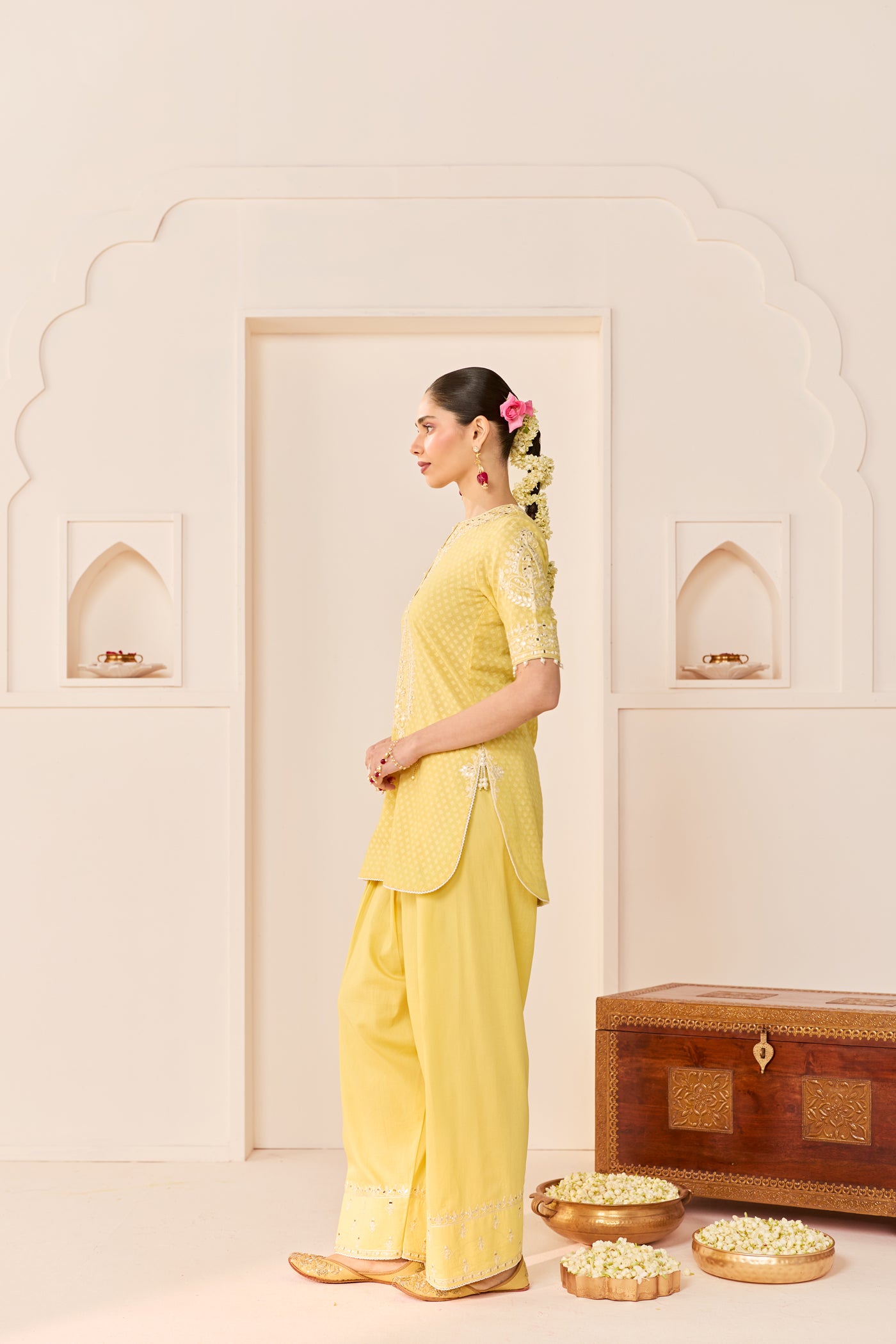 Anaisha - Lemon Yellow Short Kurta With Farshi Salwar