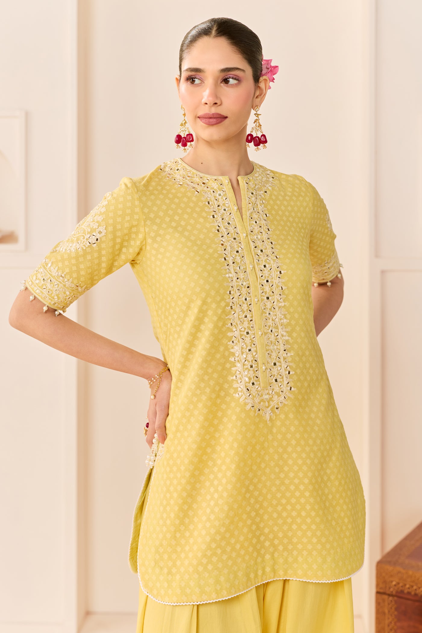 Anaisha - Lemon Yellow Short Kurta With Farshi Salwar