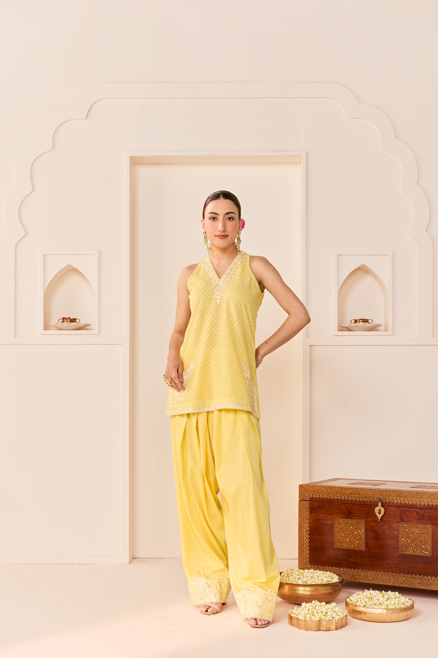 Miral - Lemon Yellow Short Kurta With Farsi Salwar