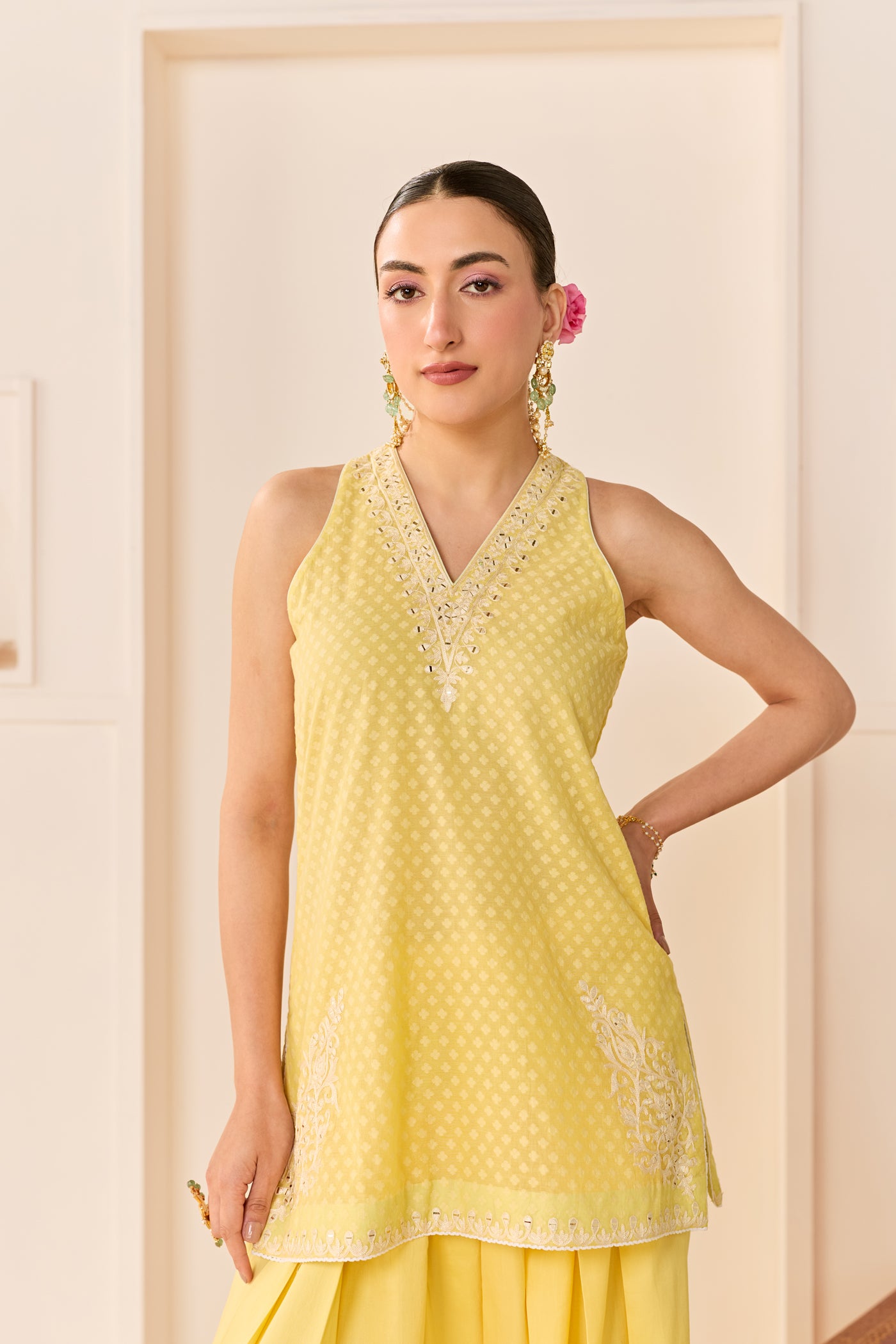 Miral - Lemon Yellow Short Kurta With Farsi Salwar