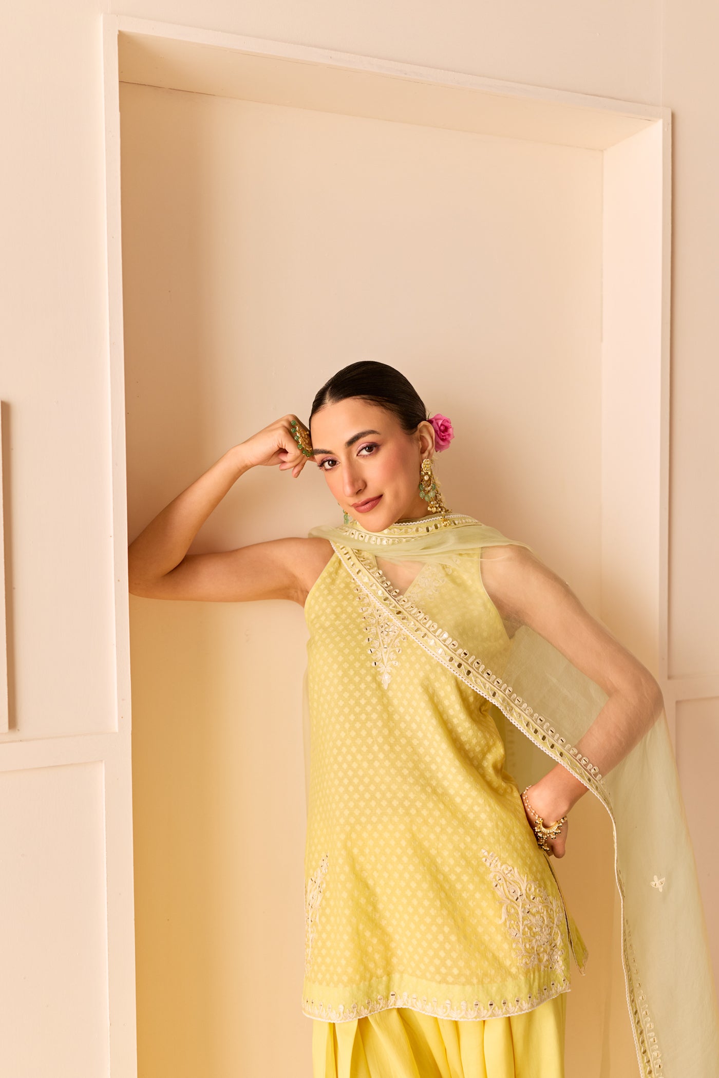 Miral - Lemon Yellow Short Kurta With Farsi Salwar