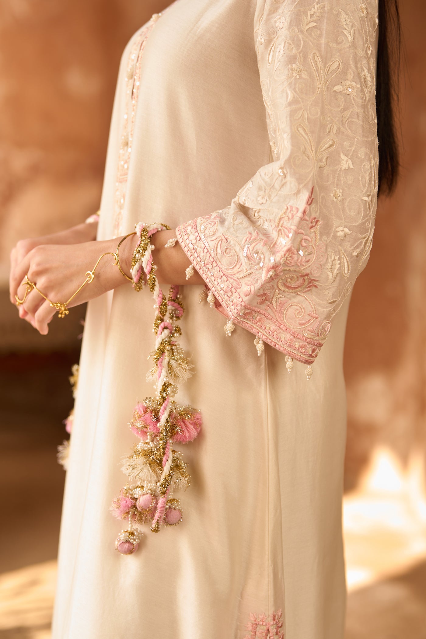 ANAM - DAISY IVORY WITH PINK A-LINE KURTA WITH SALWAR AND DUPATTA