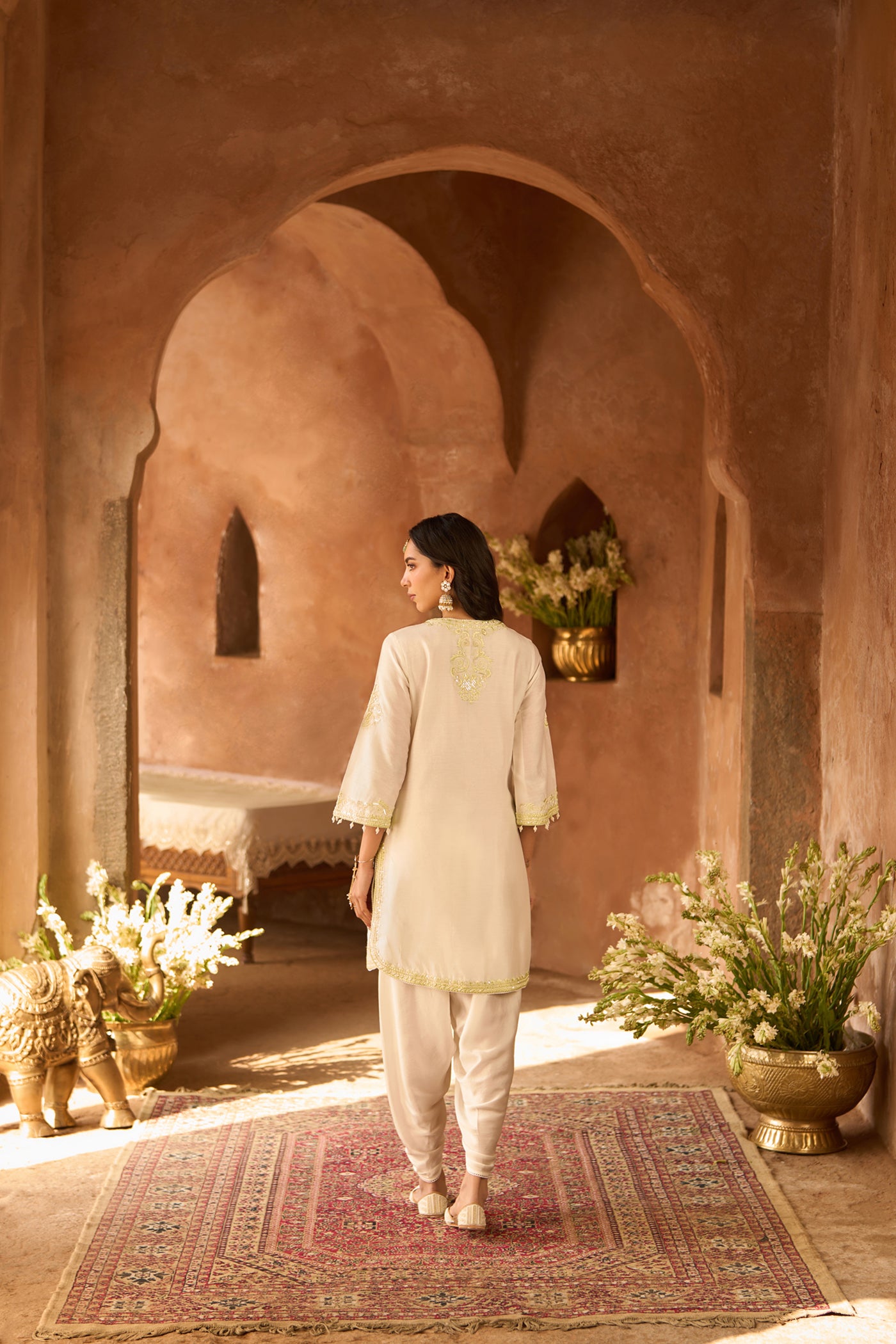 NYRA - DAISY IVORY WITH MINT GREEN SHORT KURTA AND DHOTI