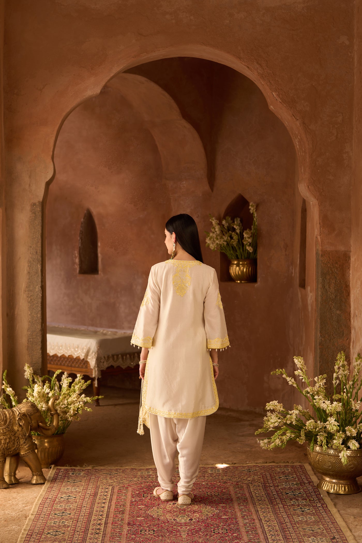 NYRA - DAISY IVORY WITH LEMON YELLOW SHORT KURTA AND DHOTI