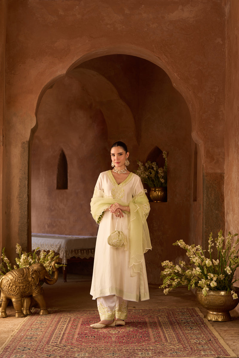 SAHABAT - DAISY IVORY WITH MINT GREEN KAAFTAN WITH SALWAR