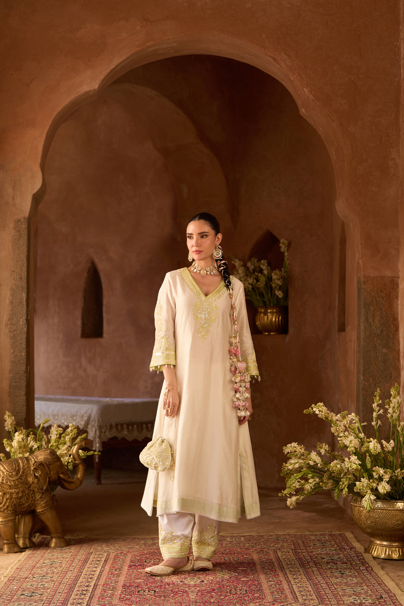 SAHABAT - DAISY IVORY WITH MINT GREEN KAAFTAN WITH SALWAR