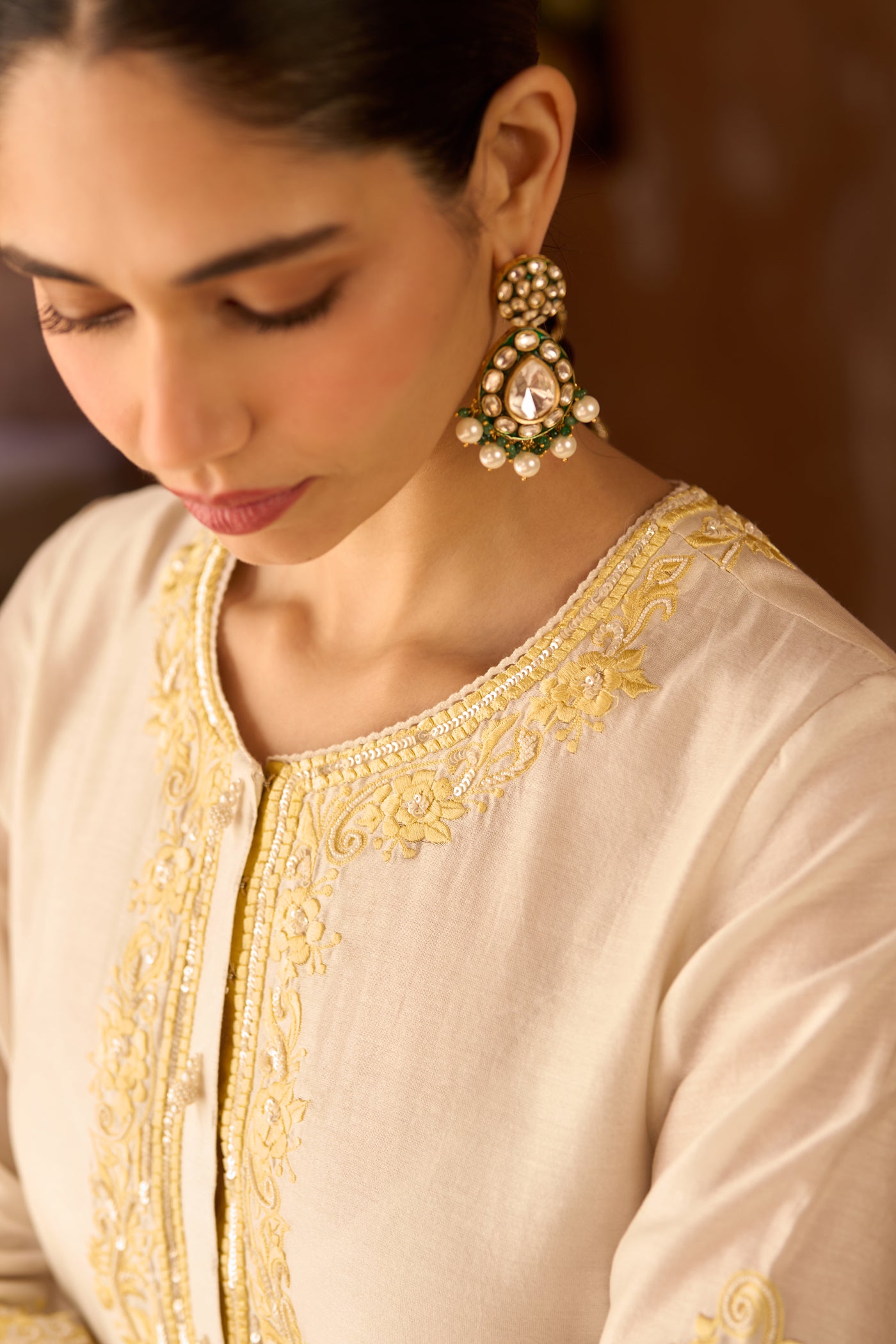HANI - DAISY IVORY WITH LEMON YELLOW A-LINE KURTA WITH SALWAR AND DUPATTA