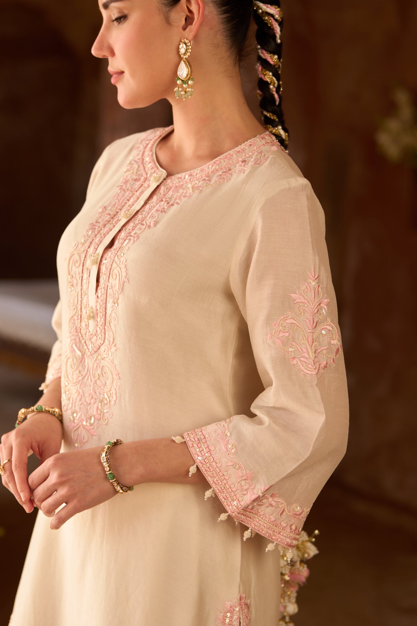 NYRA - DAISY IVORY WITH PINK SHORT KURTA AND DHOTI