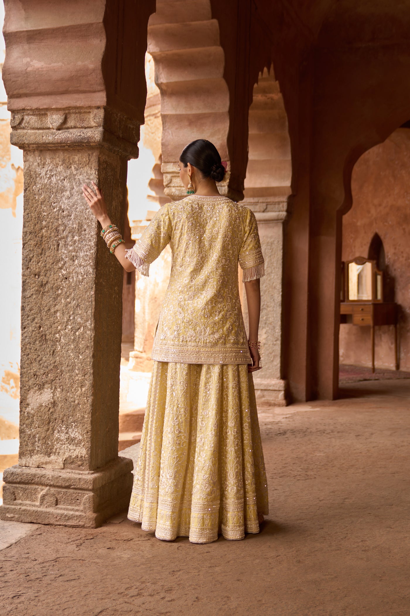 HEER - LEMON YELLOW SHORT KURTA WITH SHARARA AND DUPATTA