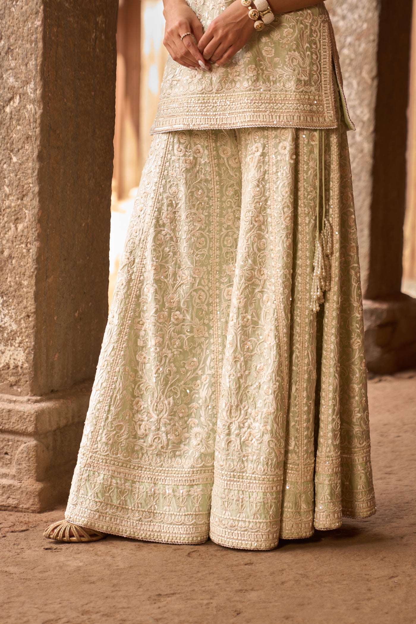 HEER - MINT GREEN SHORT KURTA WITH SHARARA AND DUPATTA