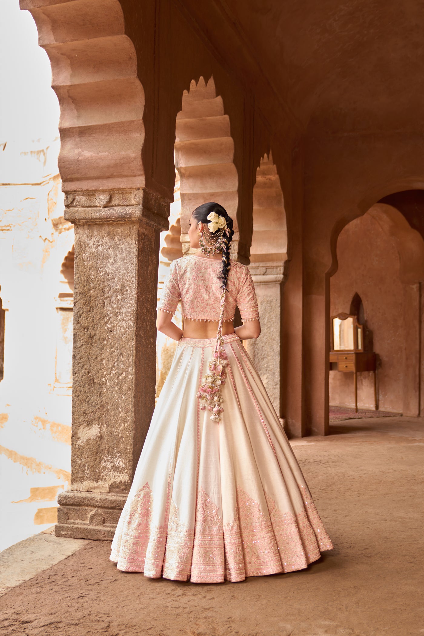 SAYEEDA - DAISY IVORY WITH PINK EMBROIDERED LEHENGA