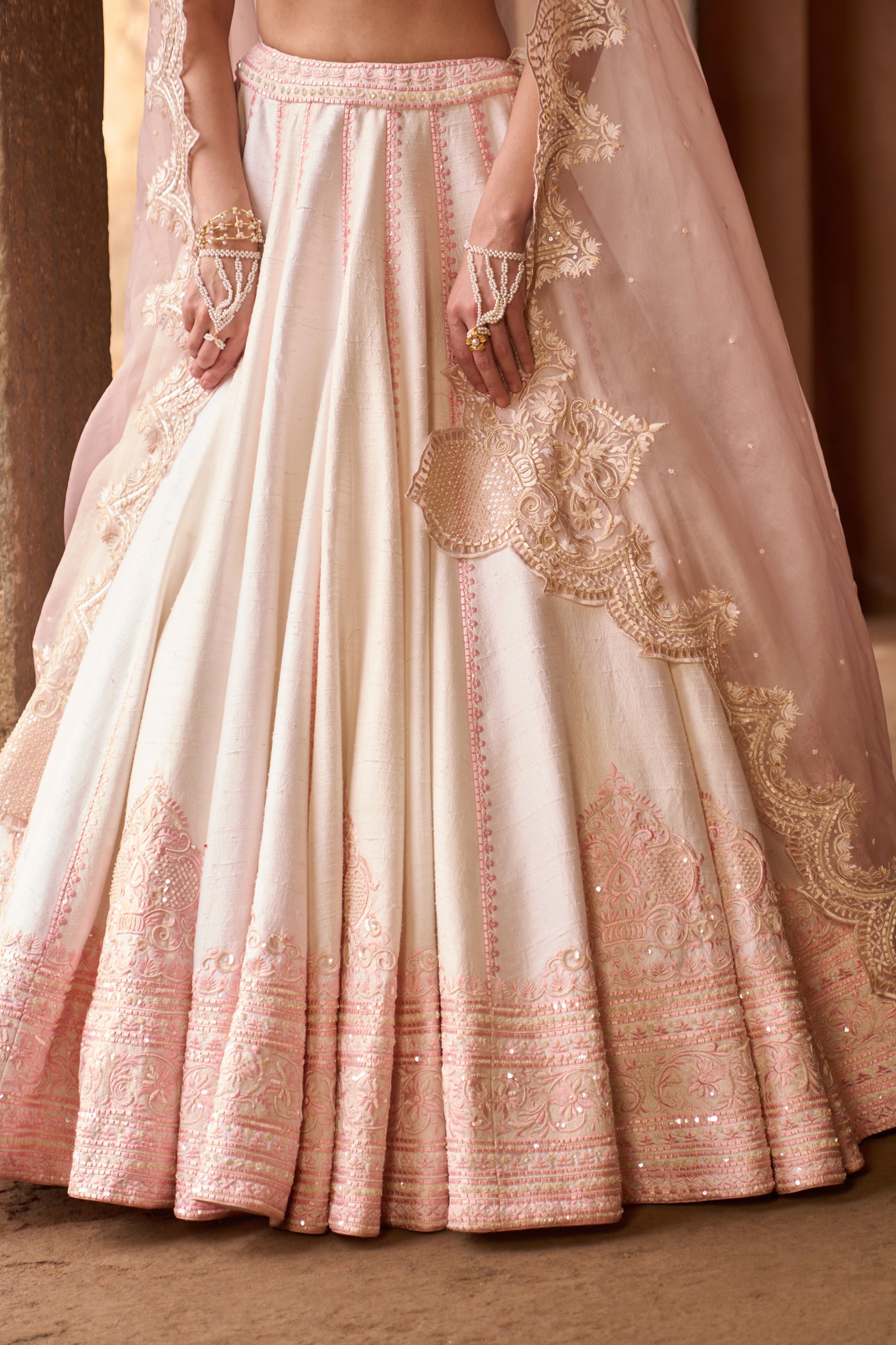 SAYEEDA - DAISY IVORY WITH PINK EMBROIDERED LEHENGA