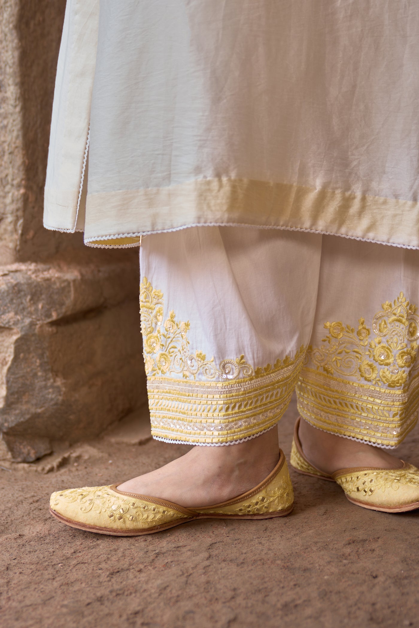 SAHABAT - DAISY IVORY WITH LEMON YELLOW KAAFTAN WITH SALWAR