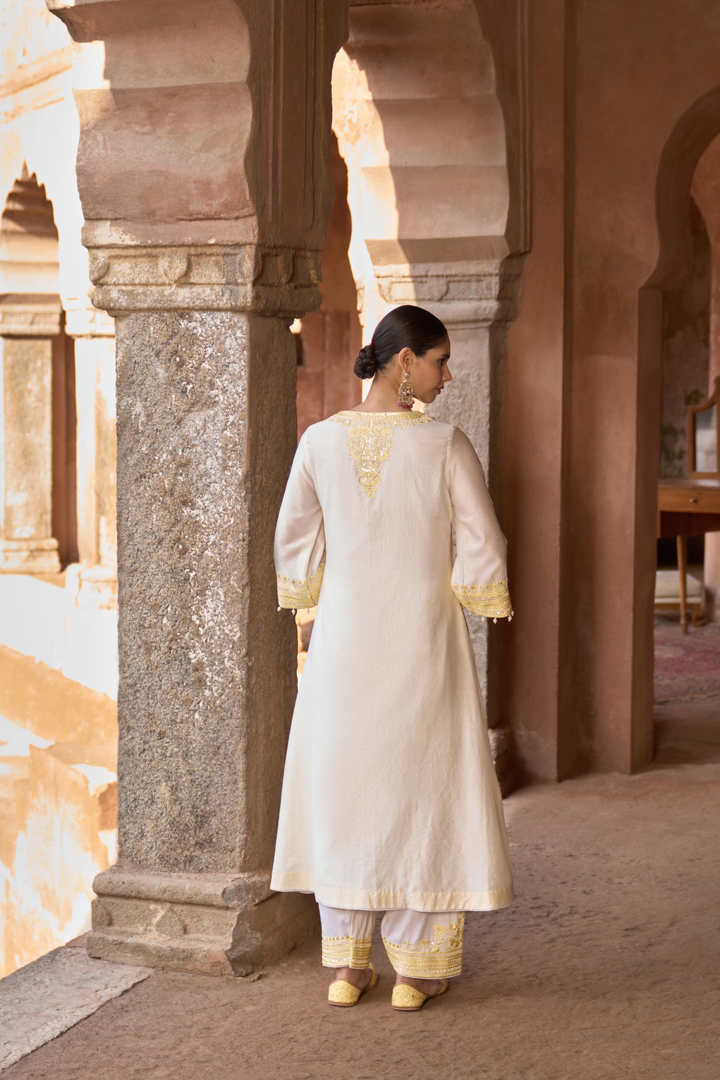 SAHABAT - DAISY IVORY WITH LEMON YELLOW KAAFTAN WITH SALWAR