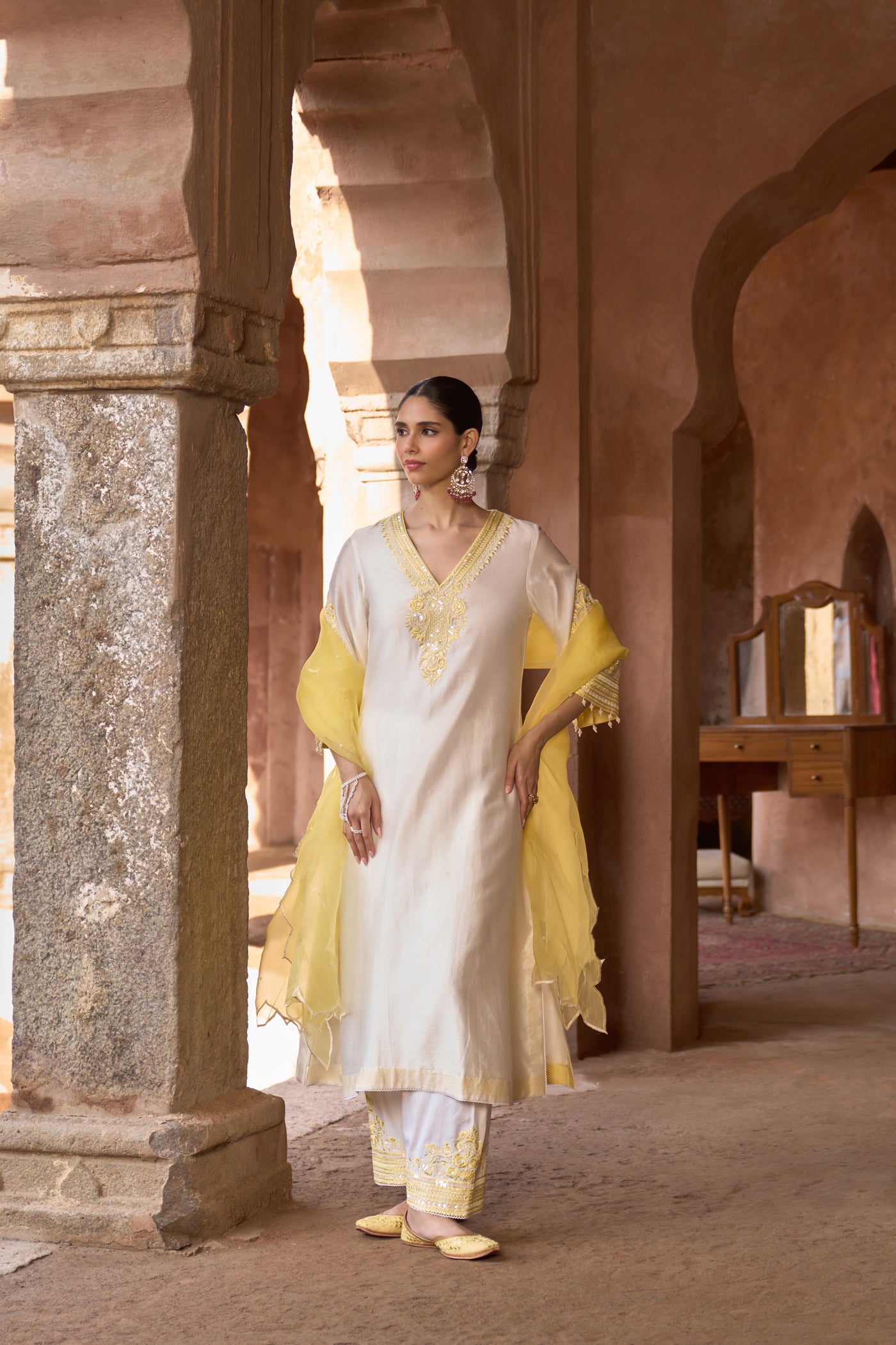 SAHABAT - DAISY IVORY WITH LEMON YELLOW KAAFTAN WITH SALWAR