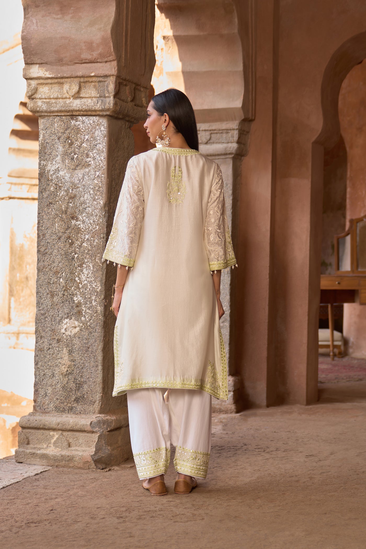 ANAM - DAISY IVORY WITH MINT GREEN A-LINE KURTA WITH SALWAR AND DUPATTA