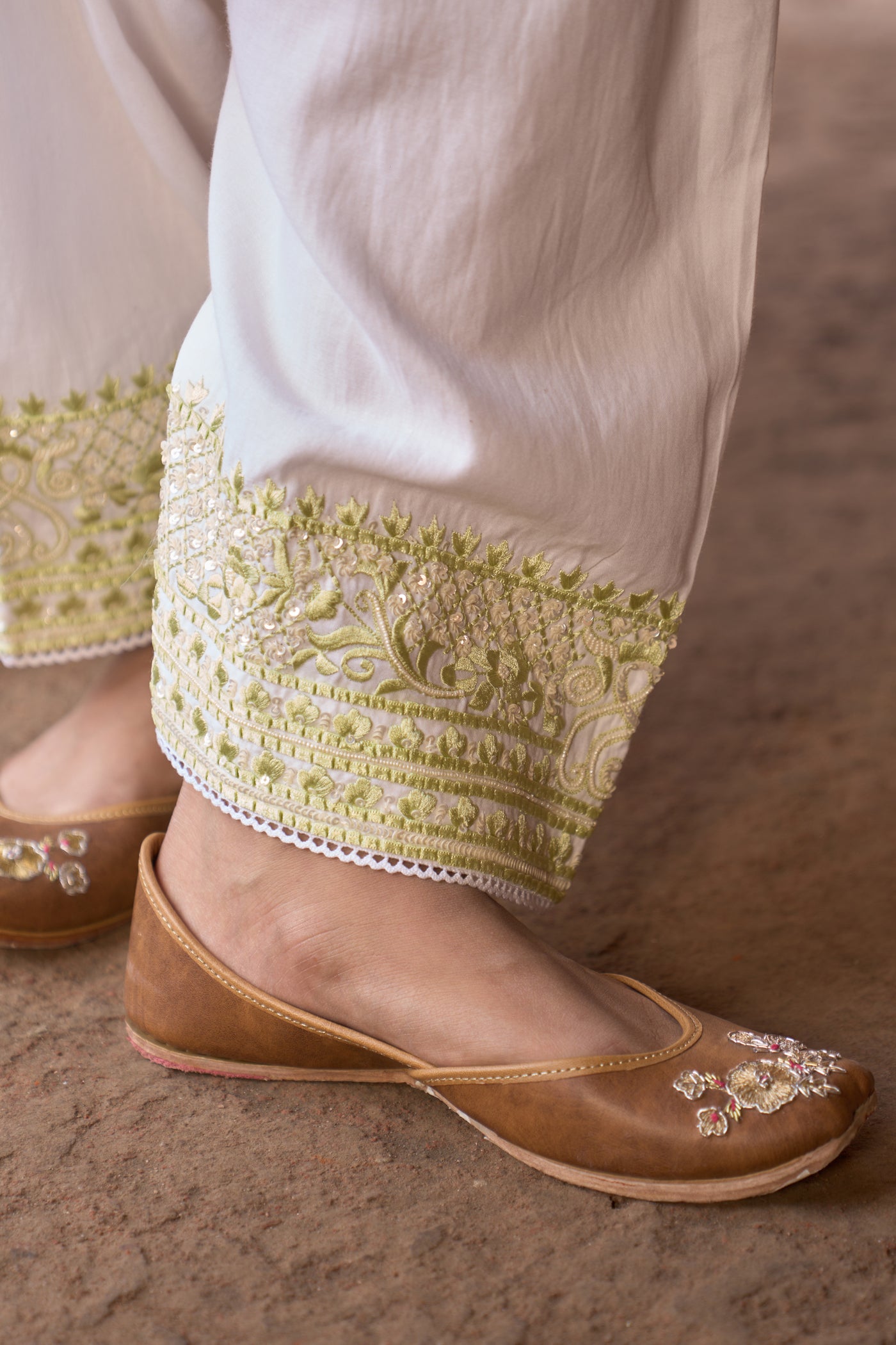 ANAM - DAISY IVORY WITH MINT GREEN A-LINE KURTA WITH SALWAR AND DUPATTA