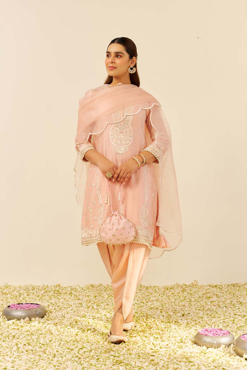 Zahra - Off Rose Short Kurta With Dhoti