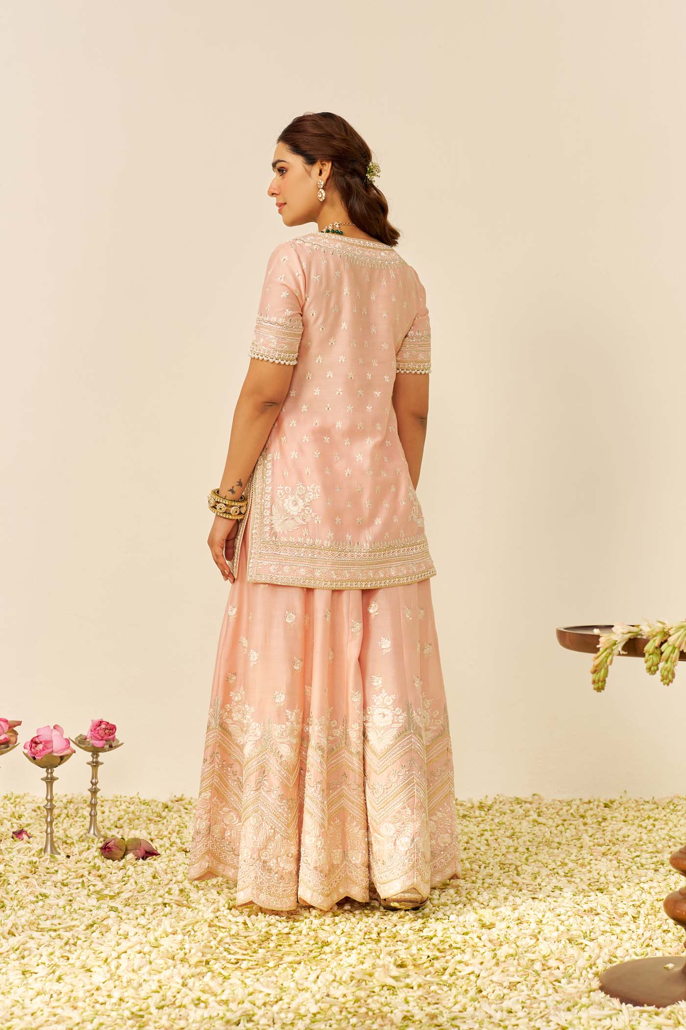 SAMEEHA - Off Rose SHORT KURTA WITH SHARARA (LXRTS)