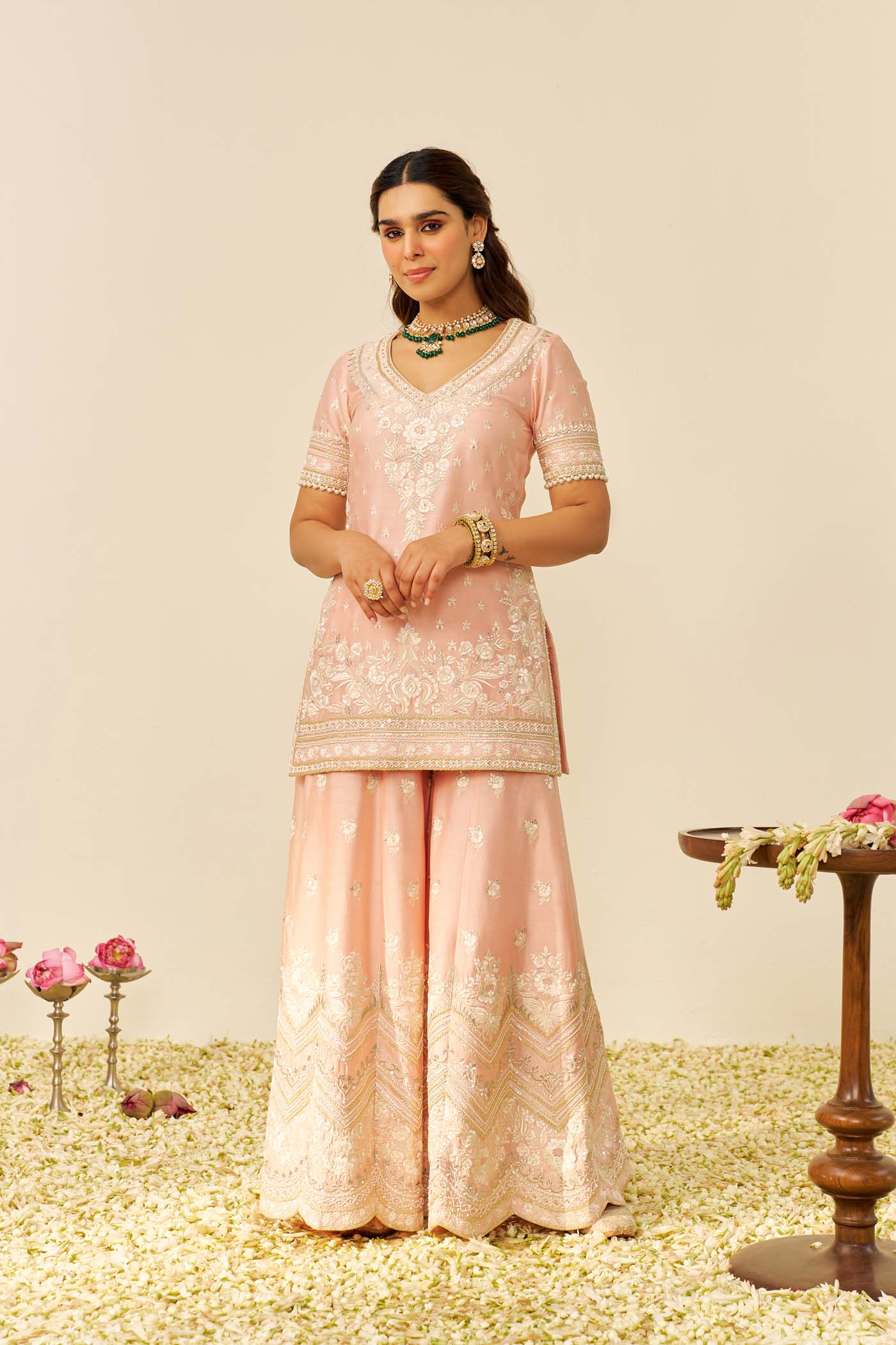 SAMEEHA - Off Rose SHORT KURTA WITH SHARARA (LXRTS)