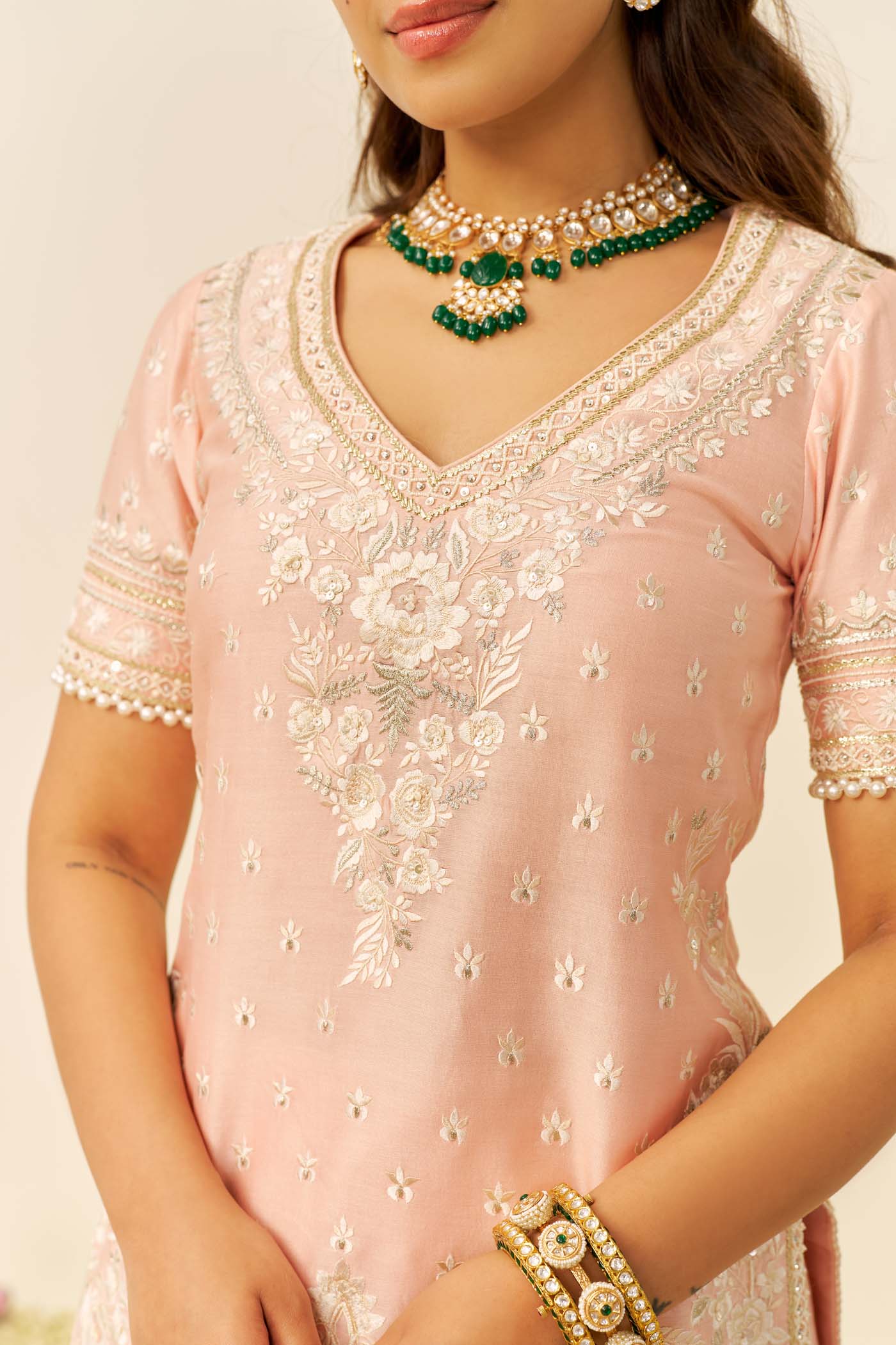 SAMEEHA - Off Rose SHORT KURTA WITH SHARARA (LXRTS)