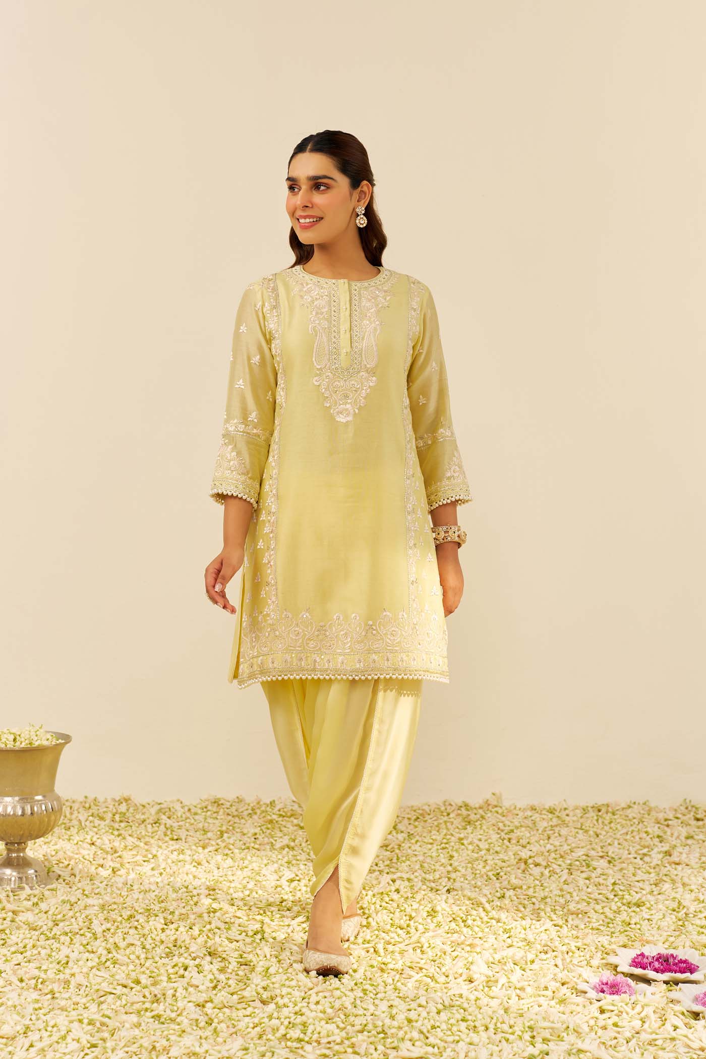 ZAISHA - Lemon Yellow SHORT KURTA WITH DHOTI (LXRTS)