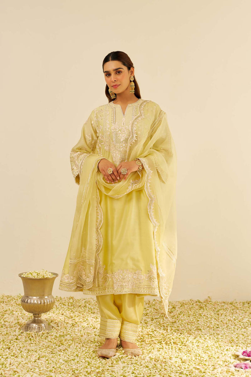 Maziya - Lemon Yellow Long Chauga With Salwar