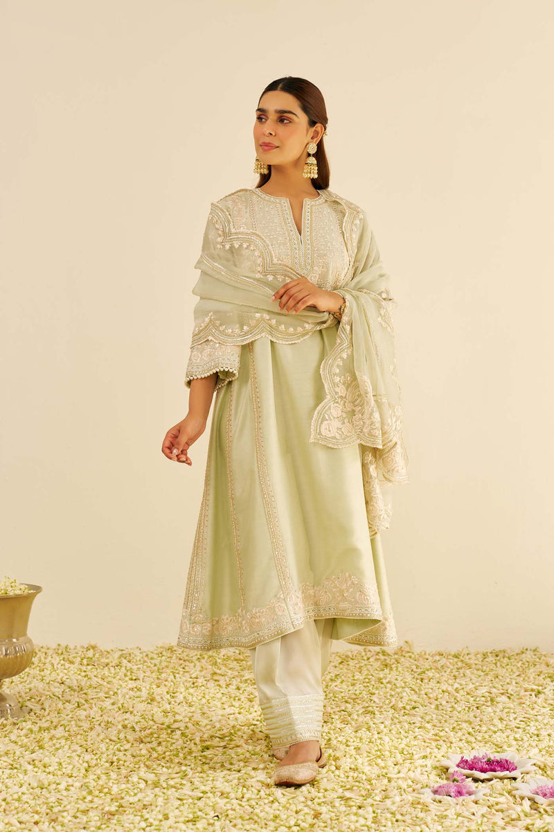 MAAROOFA - Mint Green LONG CHAUGA WITH SALWAR