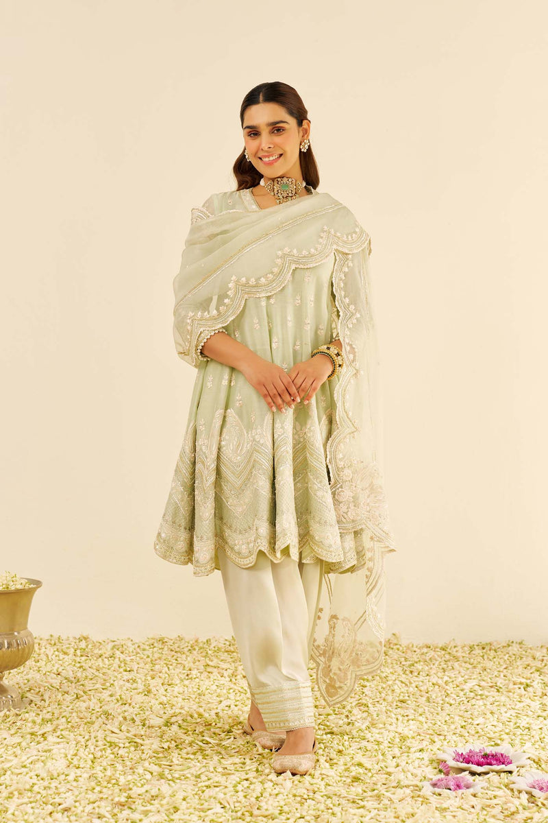 MEERAM - Mint Green SHORT ANARKALI WITH SALWAR