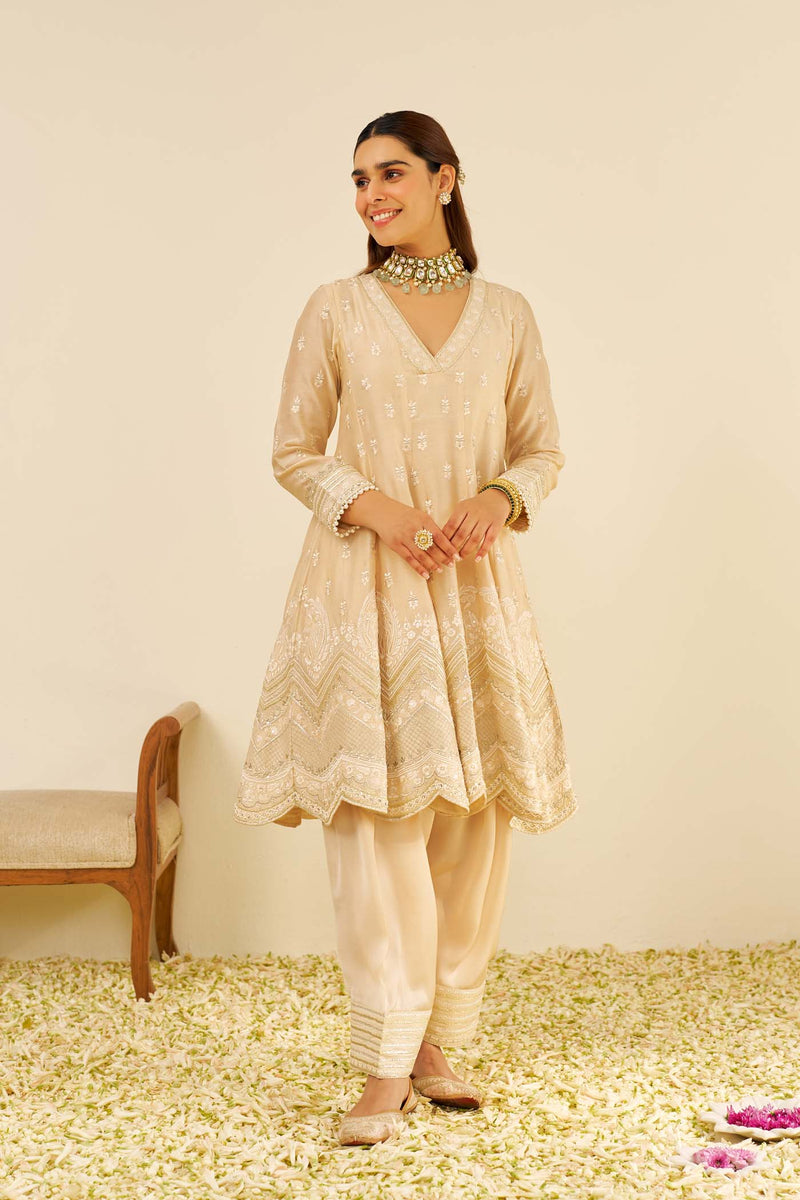 MEERAM - Beige SHORT ANARKALI WITH SALWAR