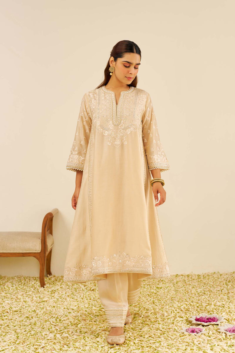 MAAROOFA - Beige LONG CHAUGA WITH SALWAR (LXRTS)
