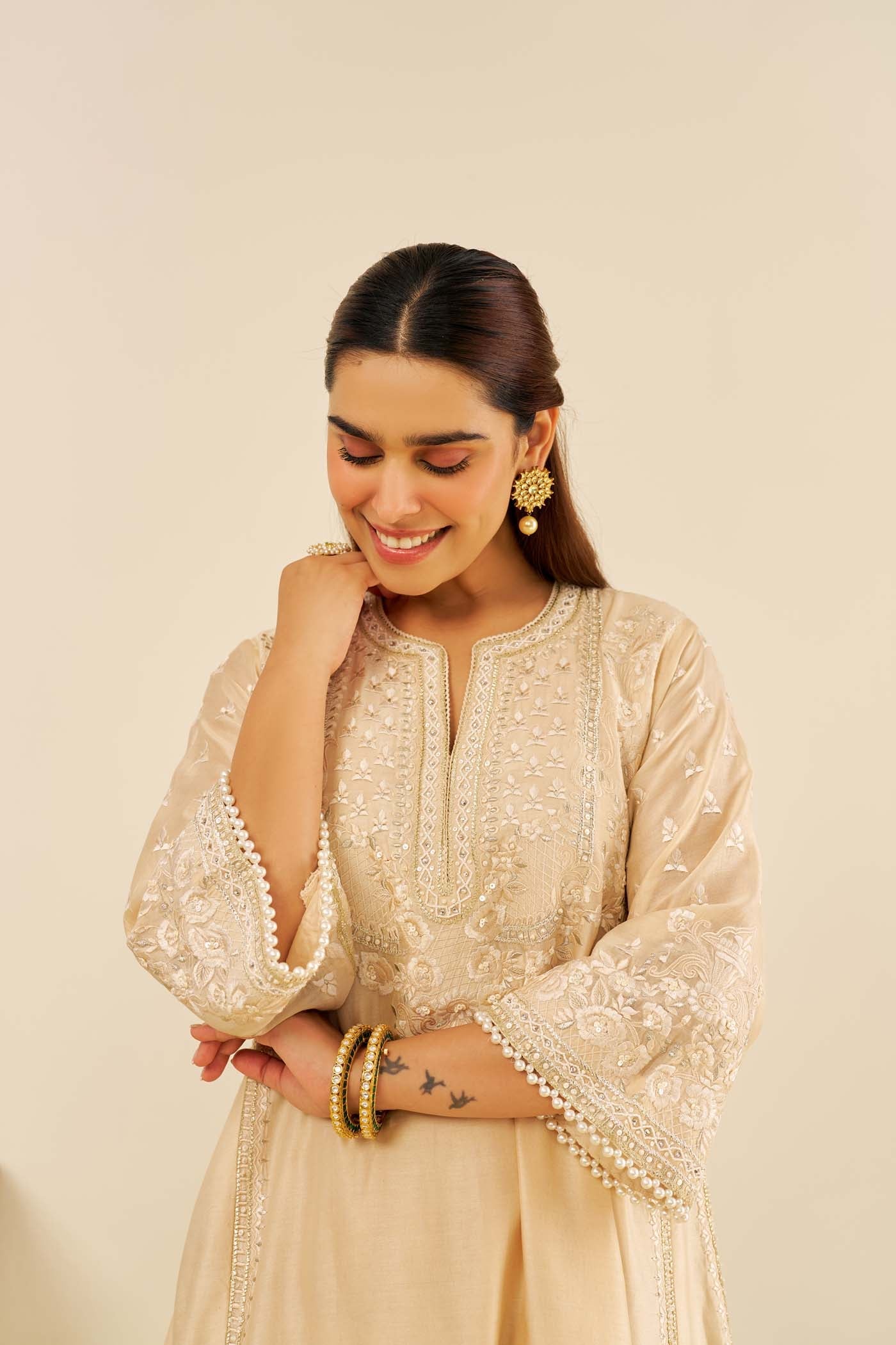 MAAROOFA - Beige LONG CHAUGA WITH SALWAR (LXRTS)