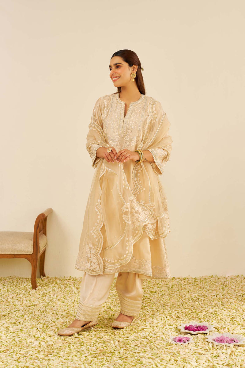 MAAROOFA - Beige LONG CHAUGA WITH SALWAR (LXRTS)