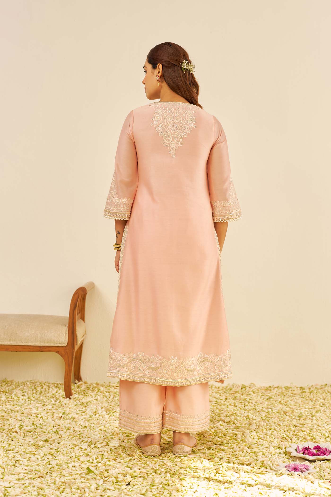 Sereen - Off Rose A-Line Kurta With Palazzo (LXRTS)