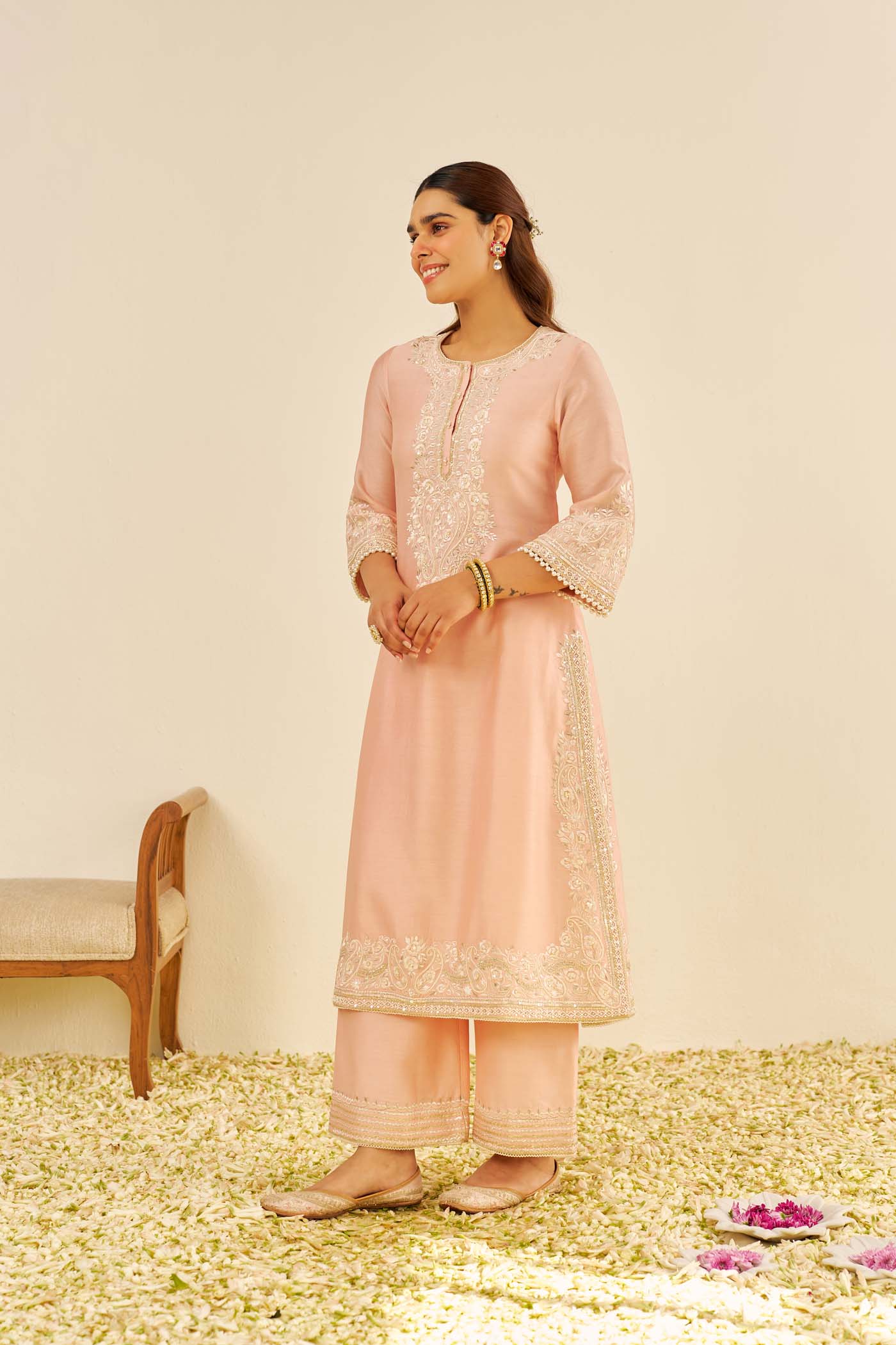 Sereen - Off Rose A-Line Kurta With Palazzo (LXRTS)