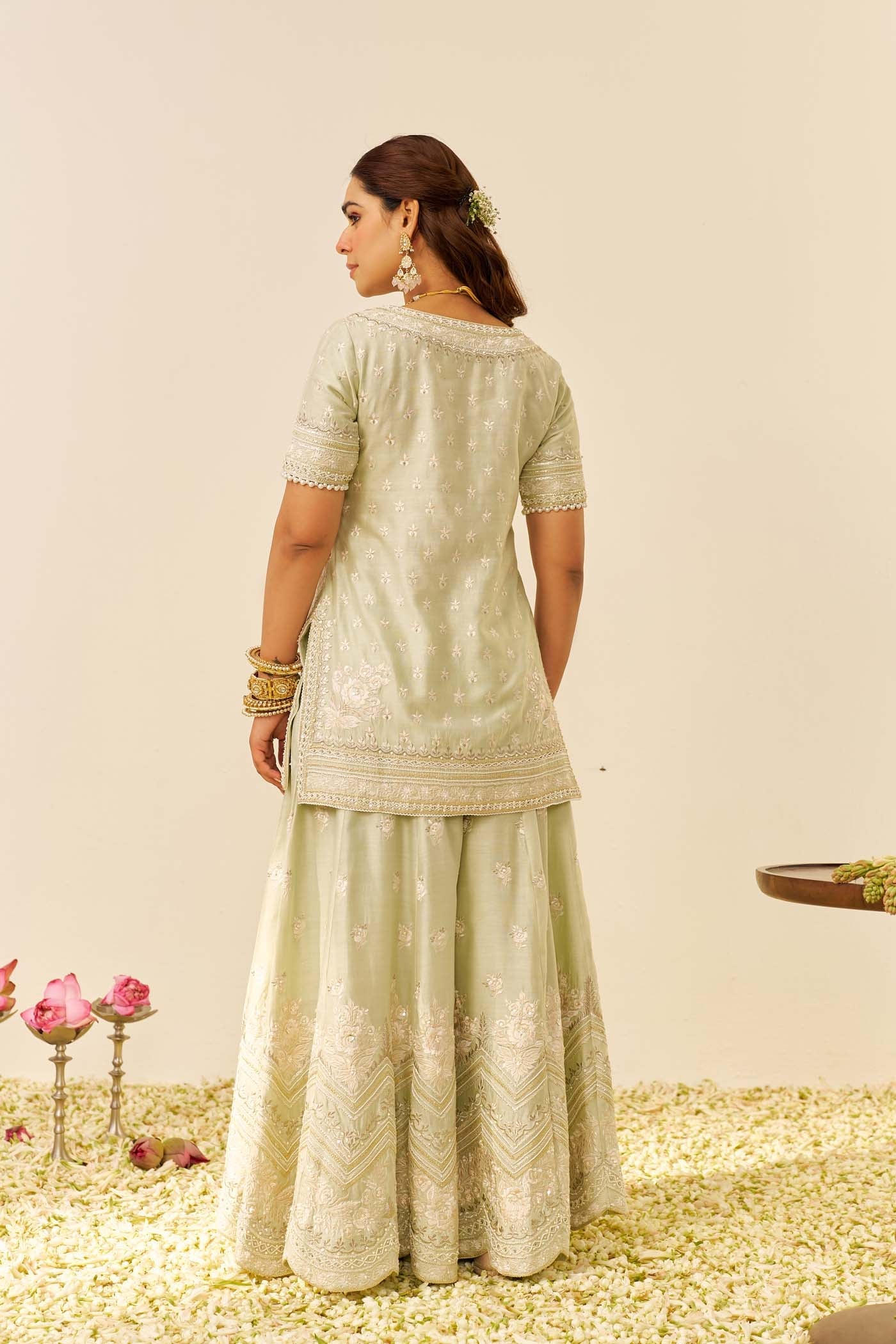 SAMEEHA - Mint Green SHORT KURTA WITH SHARARA (LXRTS)