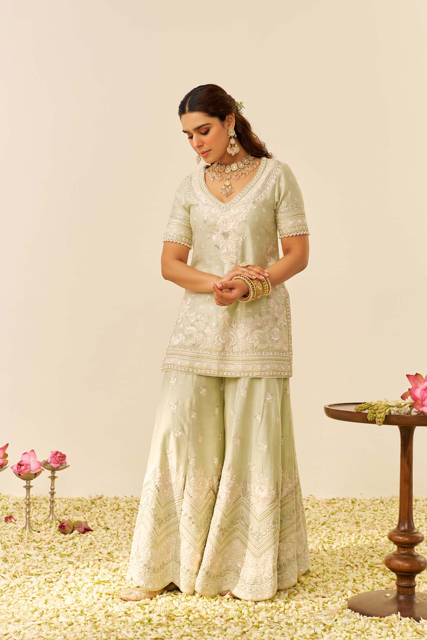SAMEEHA - Mint Green SHORT KURTA WITH SHARARA (LXRTS)