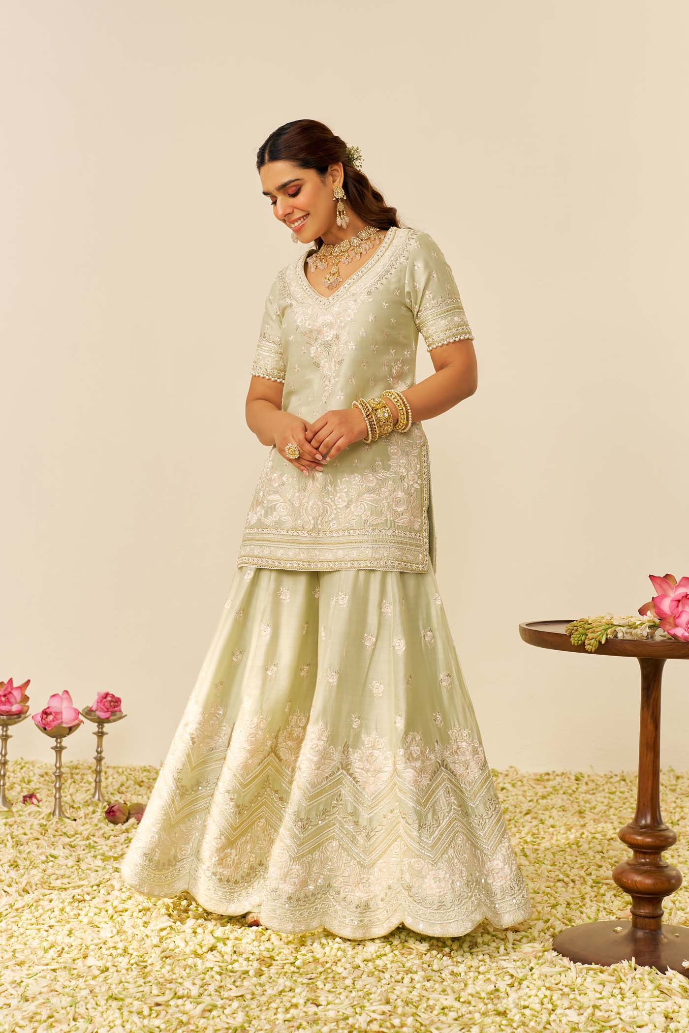 SAMEEHA - Mint Green SHORT KURTA WITH SHARARA (LXRTS)